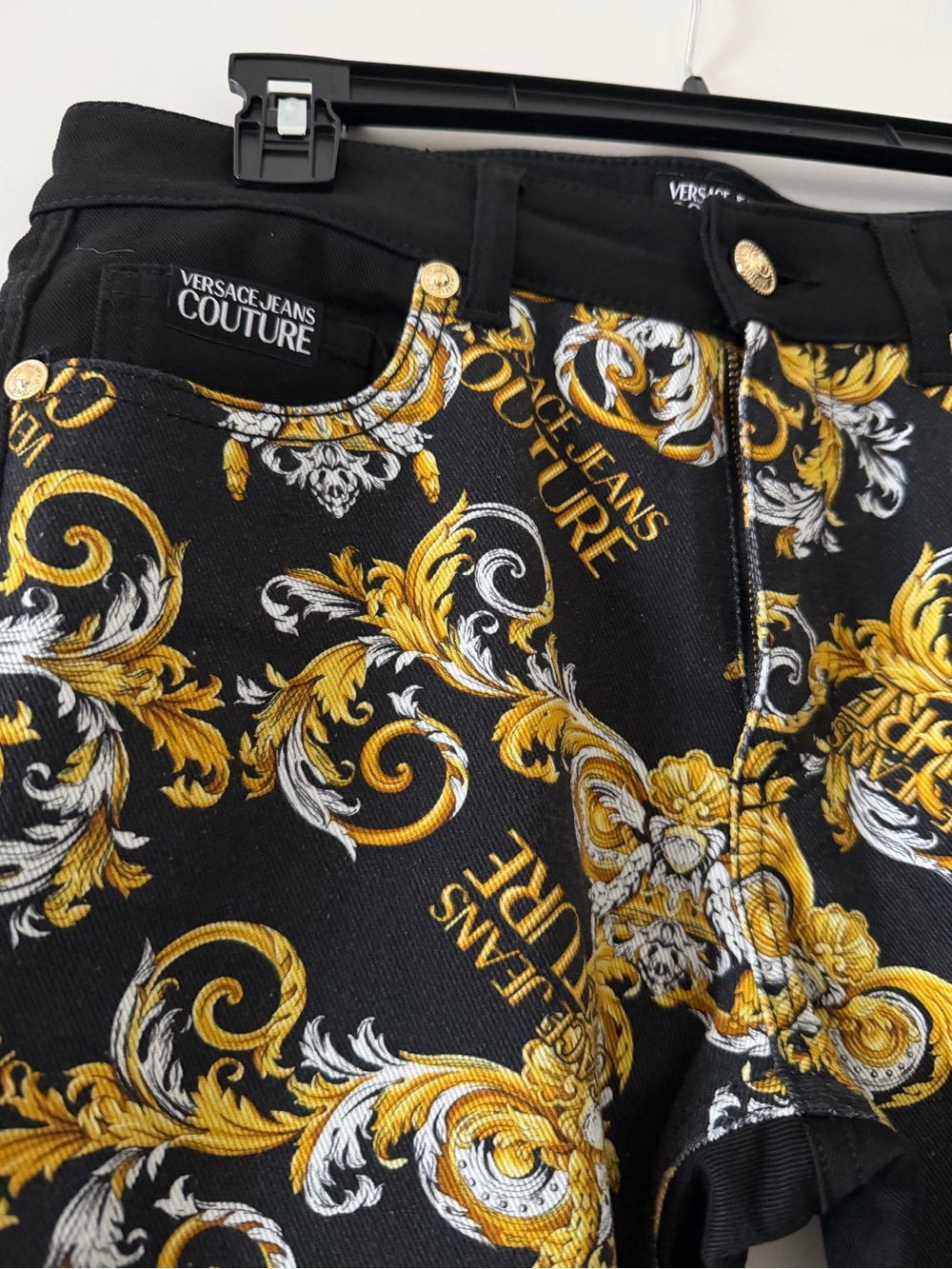 New Versace Jeans Couture Black & Gold Baroque Slim Jeans Authentic - Picture 4 of 10